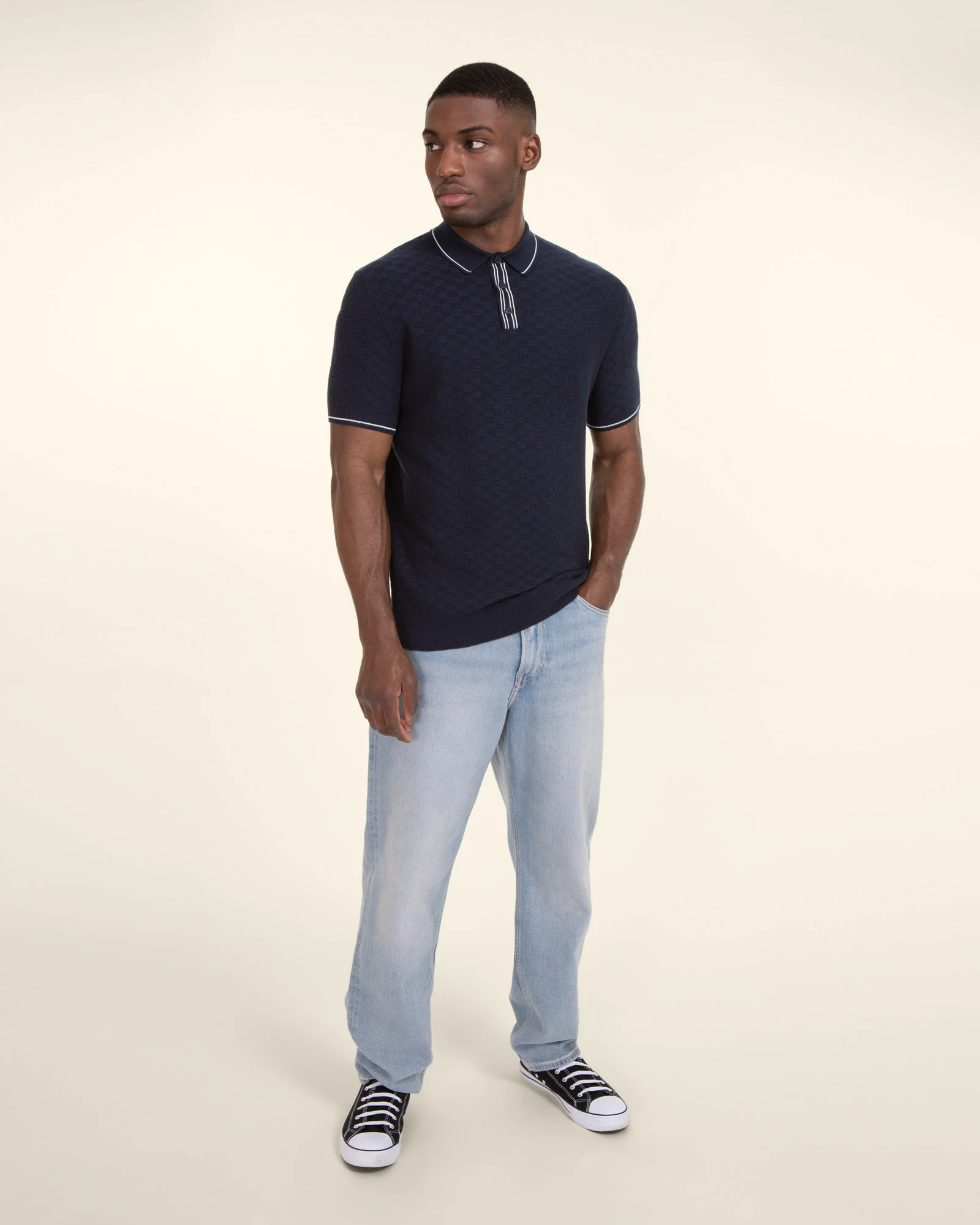 Basket Weave Knitted Polo Shirt - Image 3