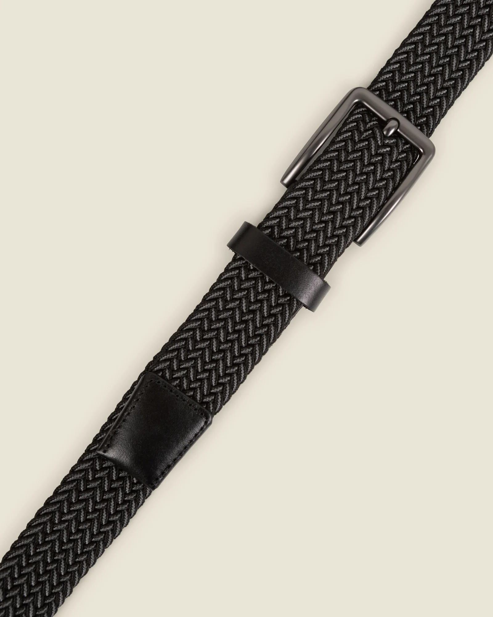 Reso - Black & Grey Stitch Detail Woven Casual Stretch Belt - Image 3
