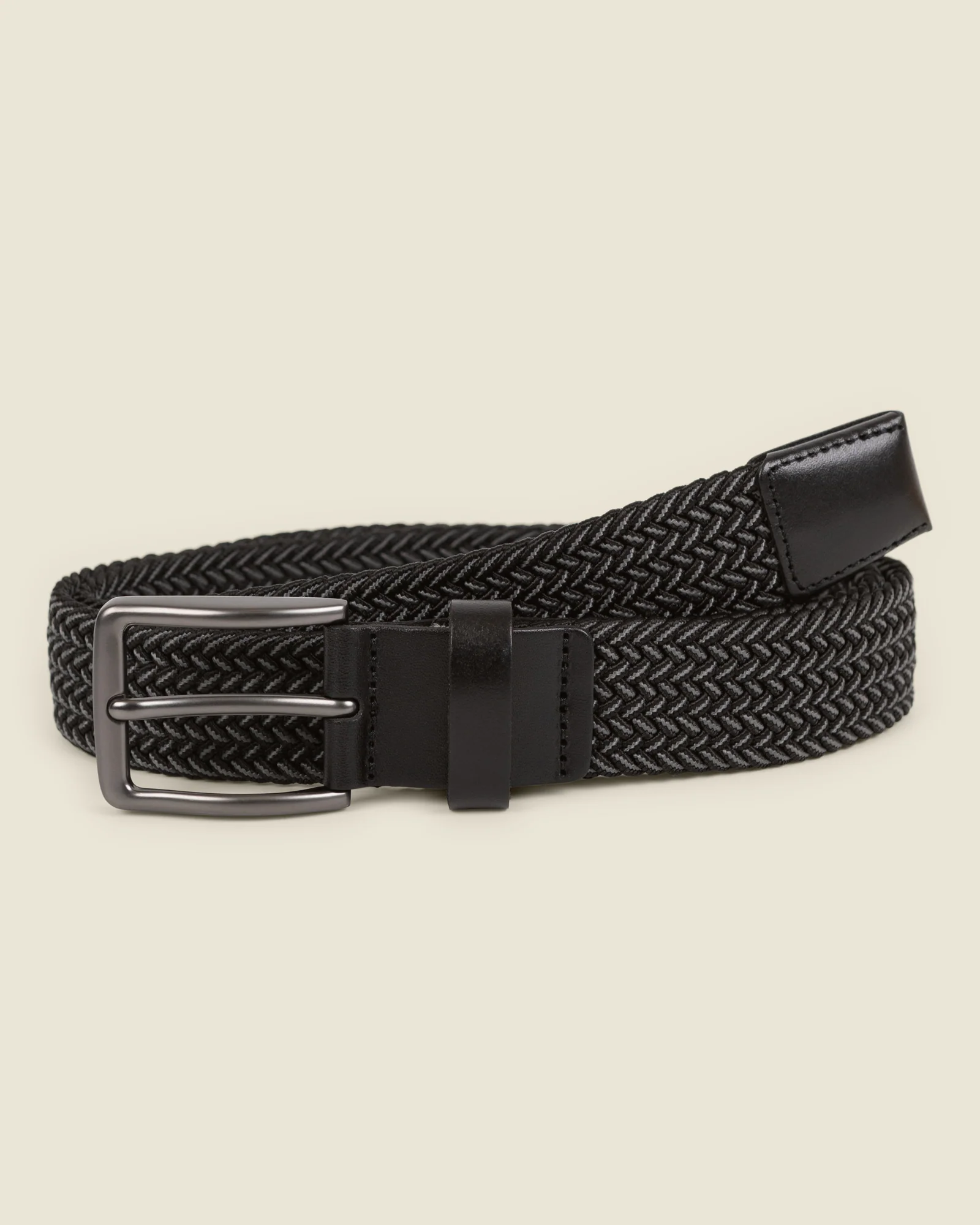 Reso - Black & Grey Stitch Detail Woven Casual Stretch Belt - Image 4