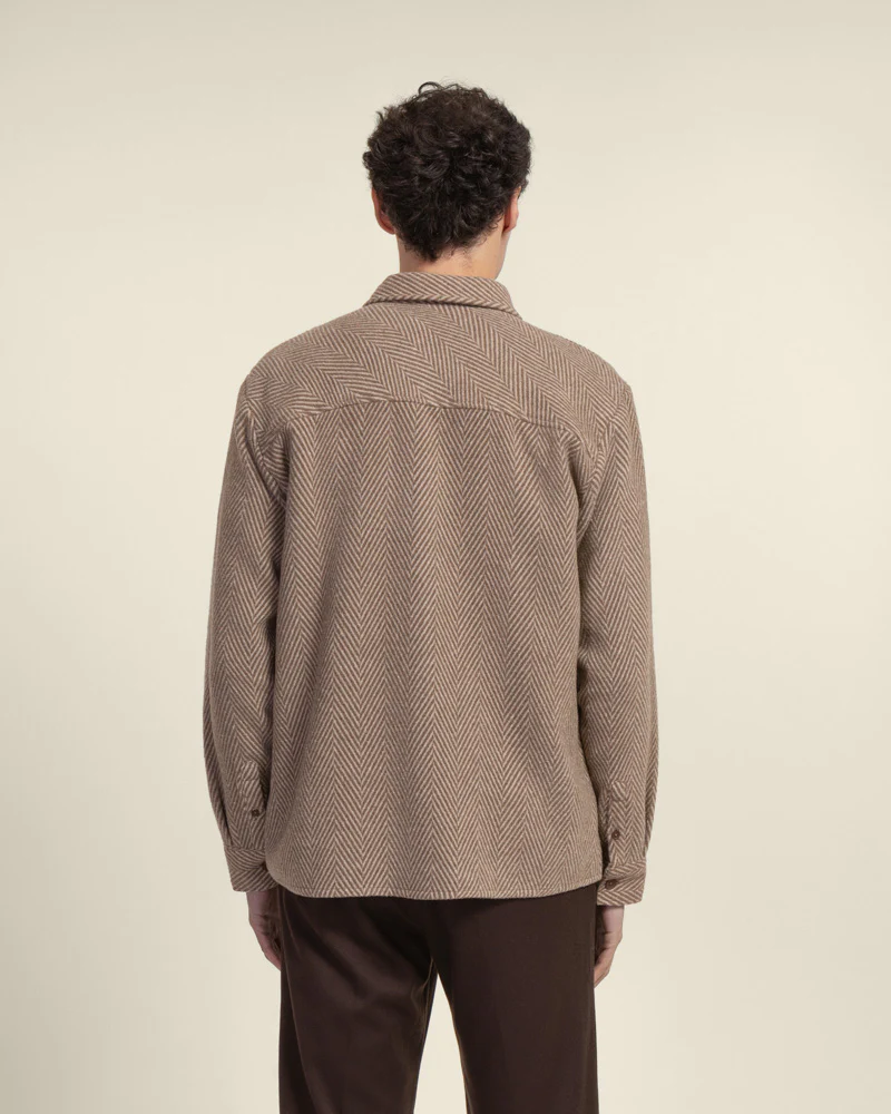 Brown & Stone Herringbone Textured Overshirt - Image 6