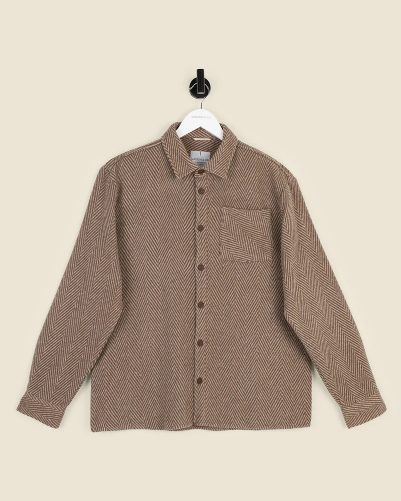 Brown & Stone Herringbone Textured Overshirt - Image 7