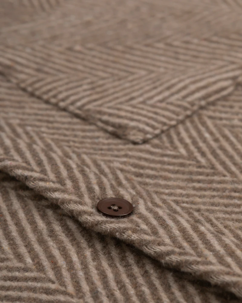 Brown & Stone Herringbone Textured Overshirt - Image 9