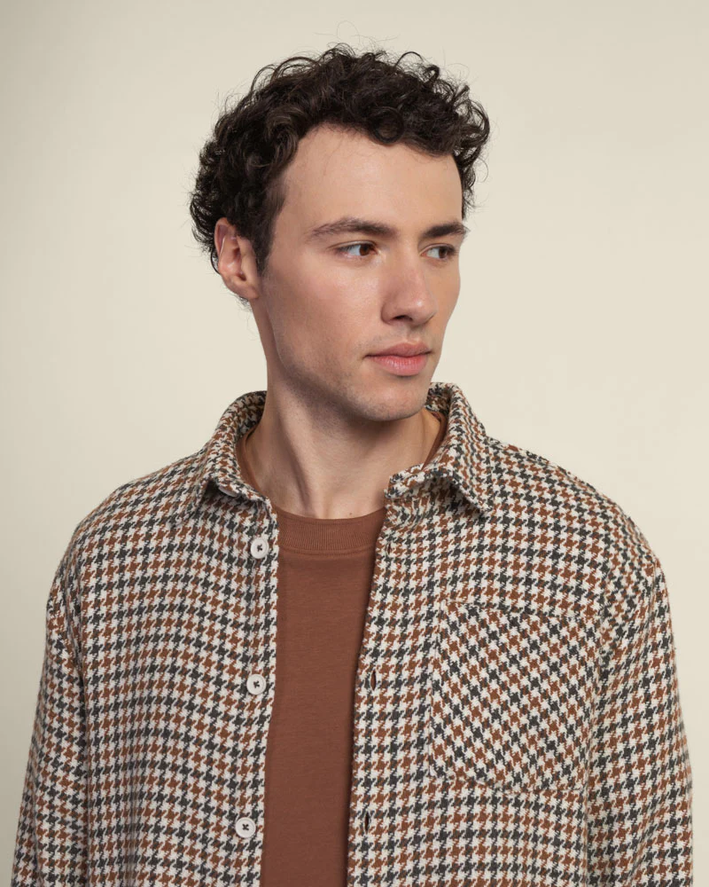 Cream, Rust & Charcoal Houndstooth Textured Overshirt - Image 3