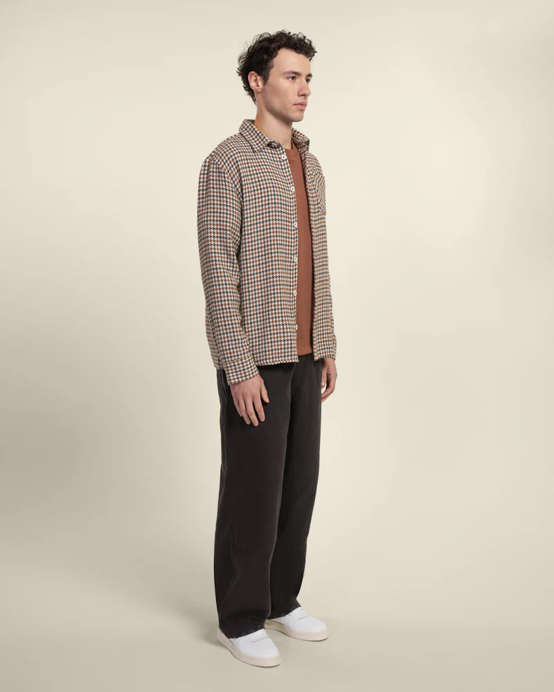 Cream, Rust & Charcoal Houndstooth Textured Overshirt - Image 5
