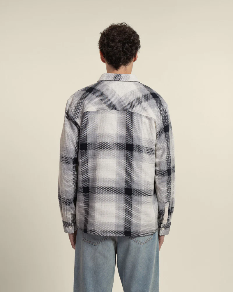 Cream With Navy Check Textured Overshirt - Image 6
