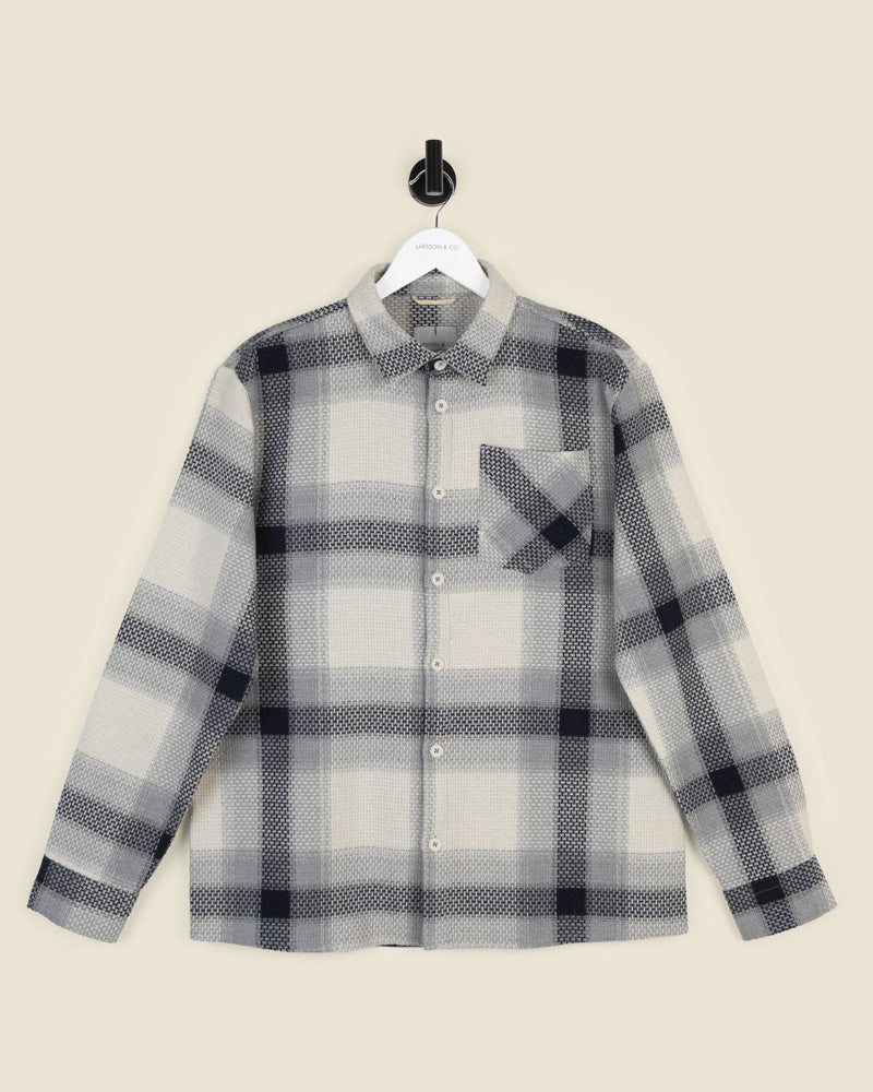 Cream With Navy Check Textured Overshirt - Image 7
