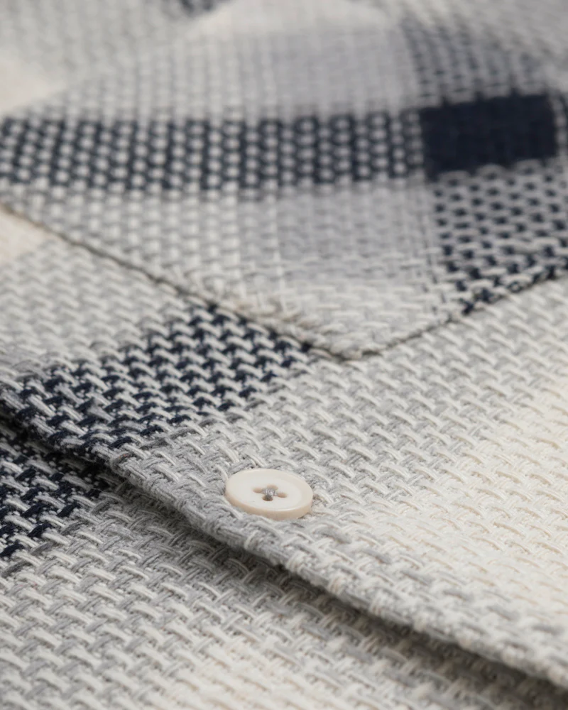 Cream With Navy Check Textured Overshirt - Image 9