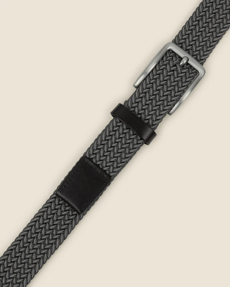 Grey & White Stitch Detail Woven Casual Stretch Belt - Image 3