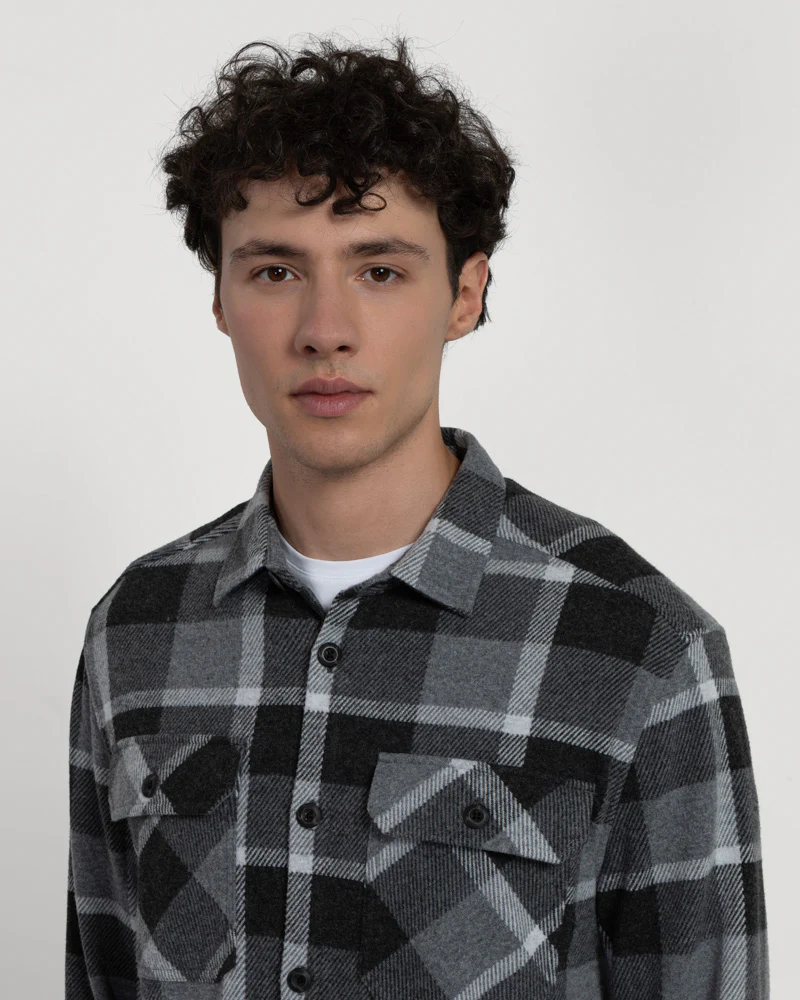 Grey Melange Check Jersey Casual Overshirt - Image 3