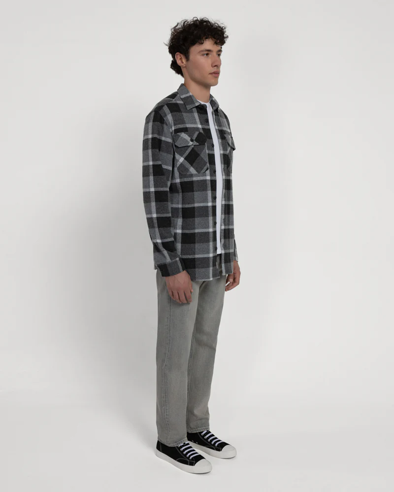 Grey Melange Check Jersey Casual Overshirt - Image 6