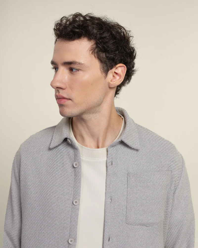 Grey Twill Textured Overshirt - Image 3