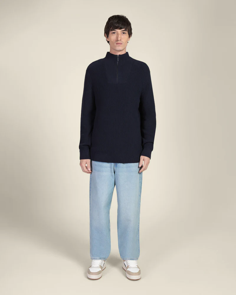 Rib Panel Knitted 1/4 Zip Sweater - Image 11