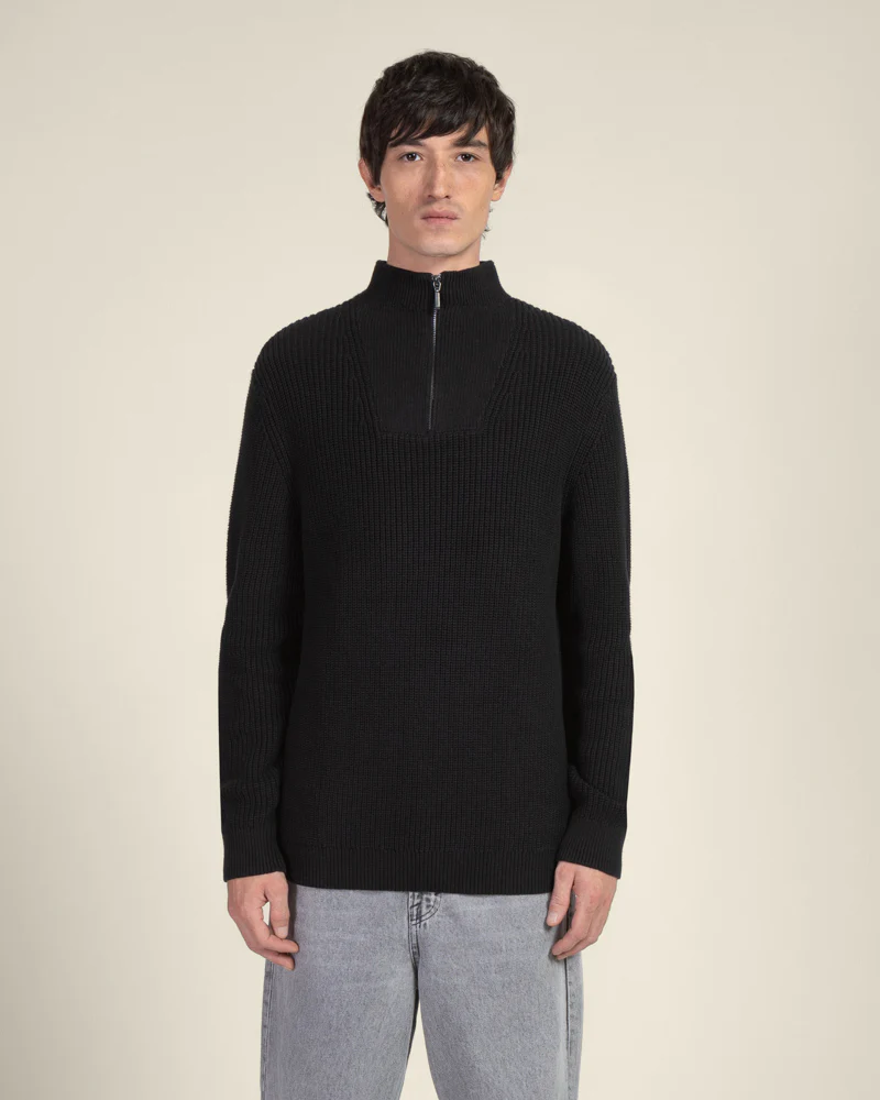 Rib Panel Knitted 1/4 Zip Sweater - Image 3