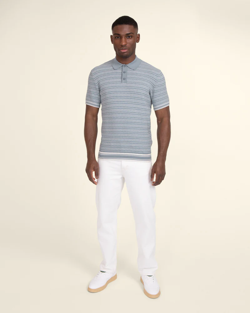 Knitted Polo Shirt With Horizontal Stripe - Image 3