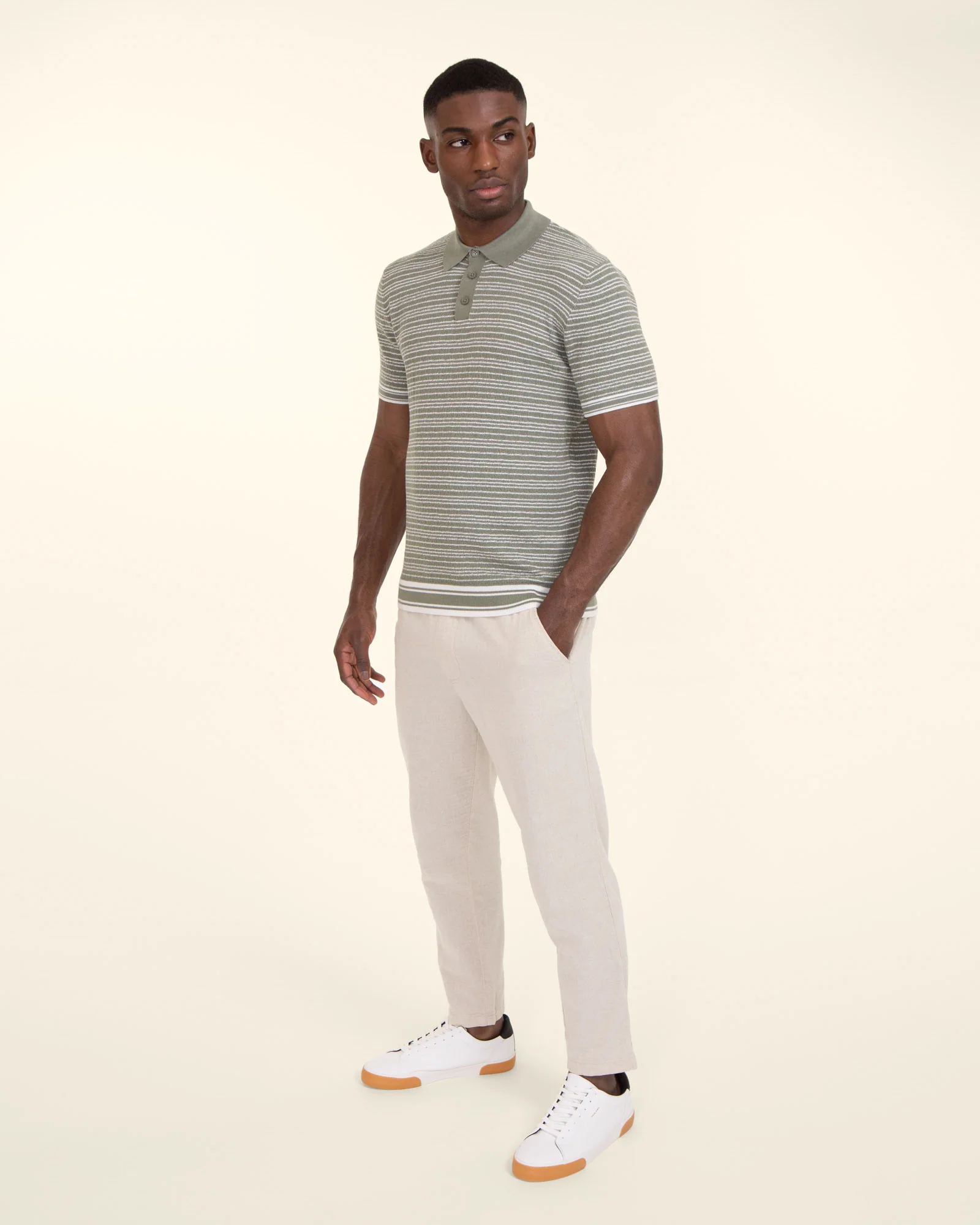 Knitted Polo Shirt With Horizontal Stripe - Image 9