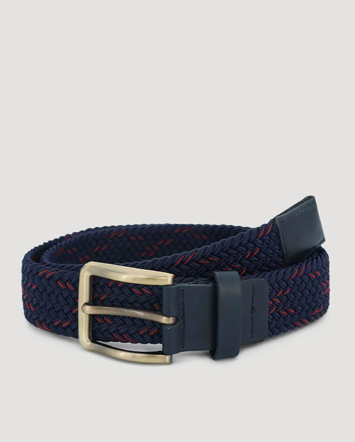 Navy & Red Stitch Detail Woven Casual Stretch Belt - Image 7