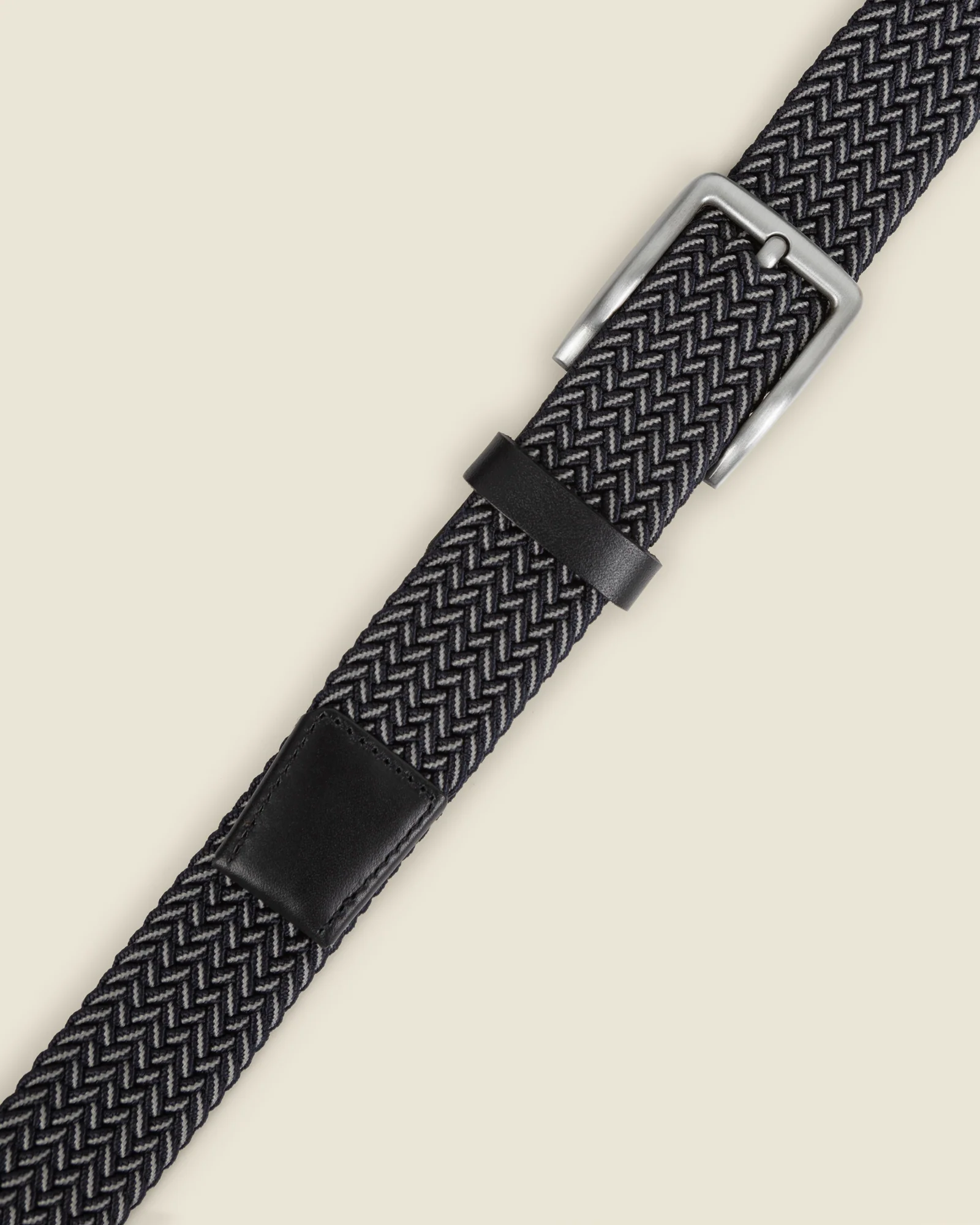 Turku - Navy & White Stitch Detail Woven Casual Stretch Belt - Image 3