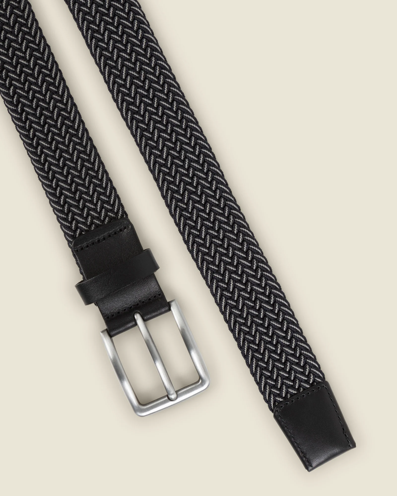 Turku - Navy & White Stitch Detail Woven Casual Stretch Belt - Image 6