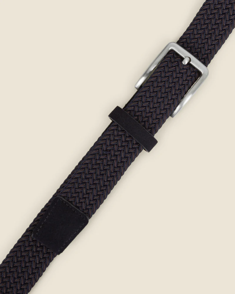 Somero - Navy & Brown Stitch Detail Woven Casual Stretch Belt - Image 6