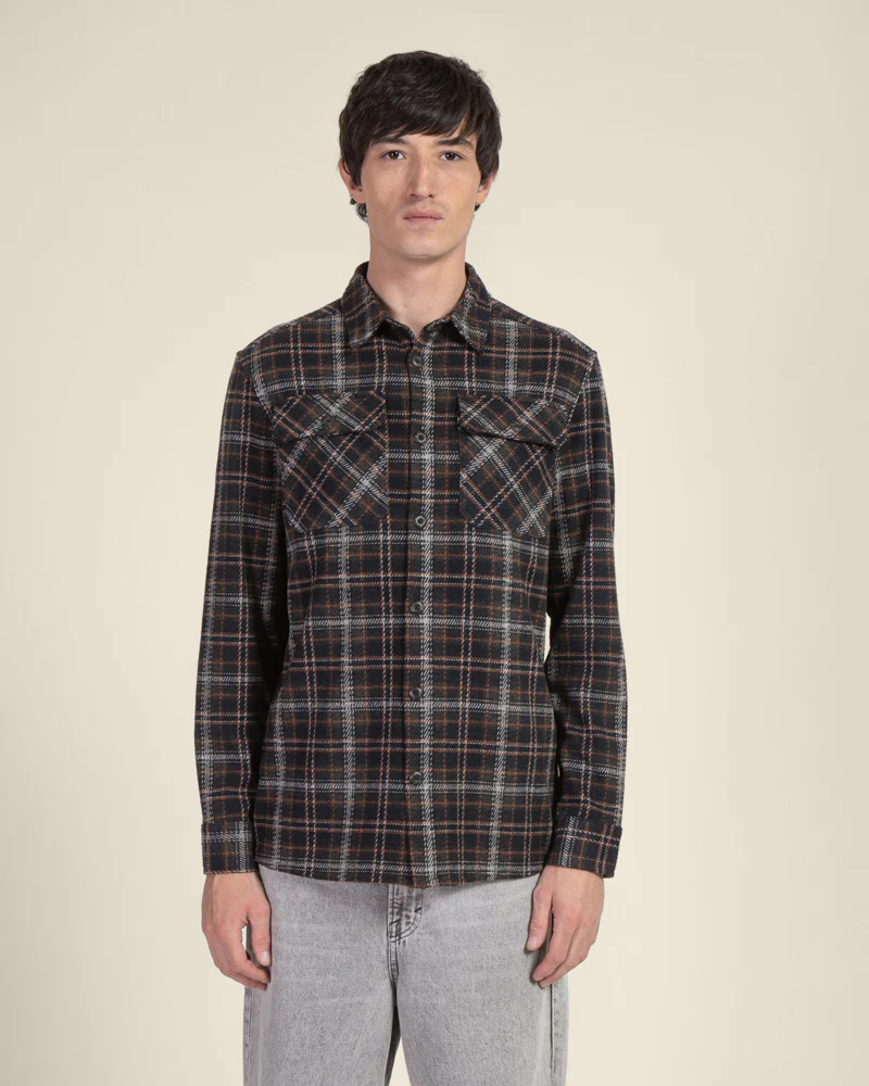 Navy Check Jersey Casual Overshirt - Image 4
