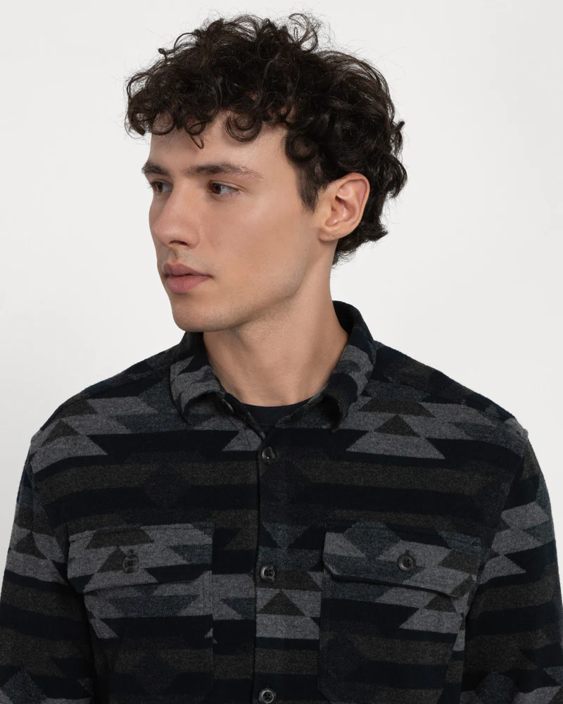 Navy Jersey Aztec Print Casual Overshirt - Image 3