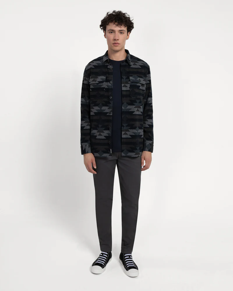 Navy Jersey Aztec Print Casual Overshirt - Image 4