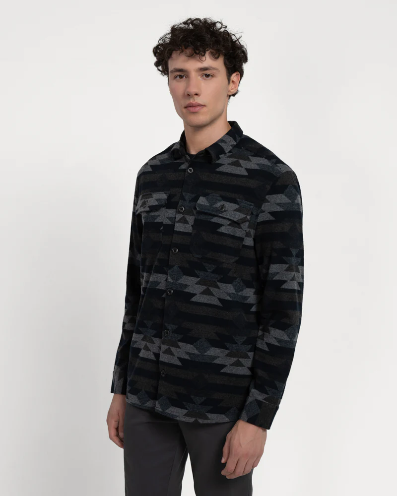 Navy Jersey Aztec Print Casual Overshirt - Image 5