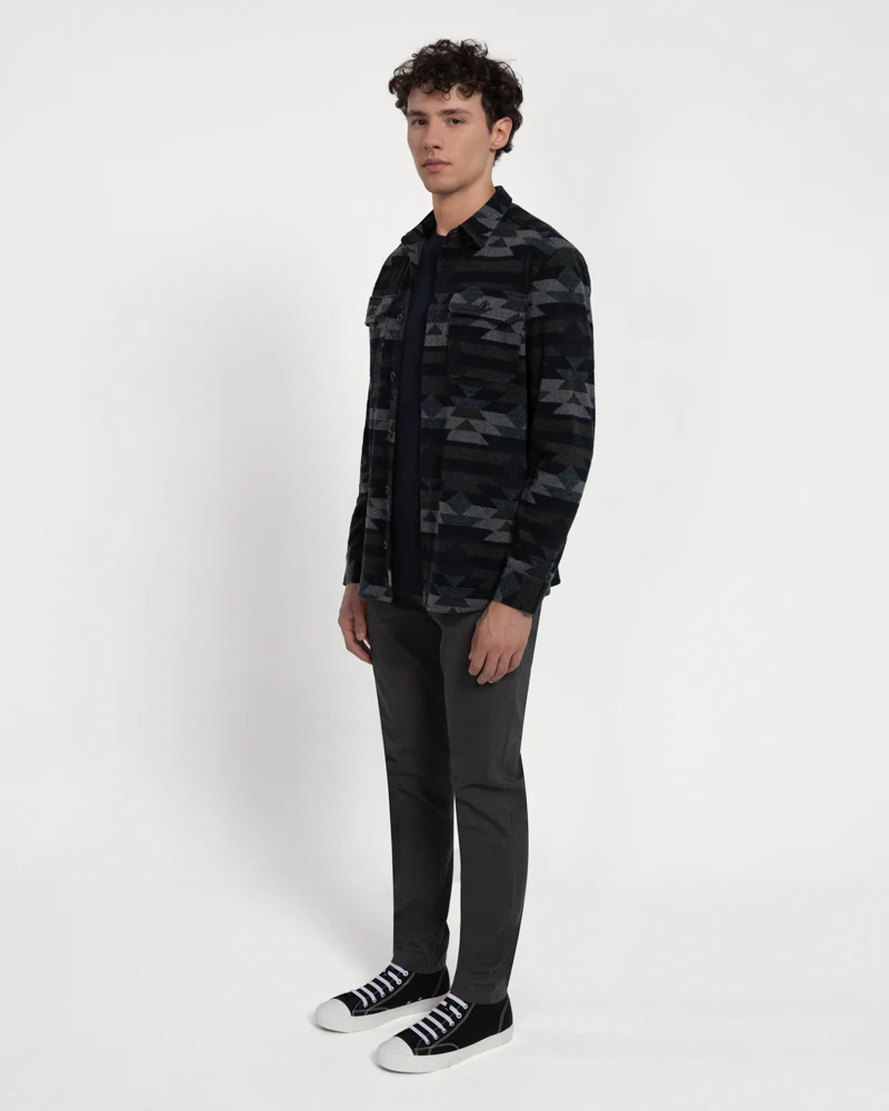 Navy Jersey Aztec Print Casual Overshirt - Image 6
