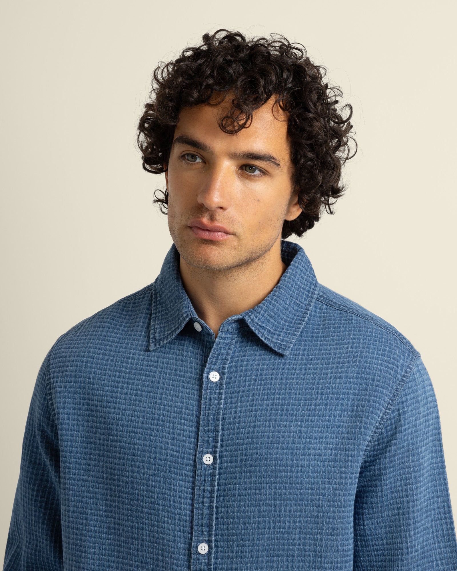 Niles - Grid Denim Long Sleeve Shirt - Image 3