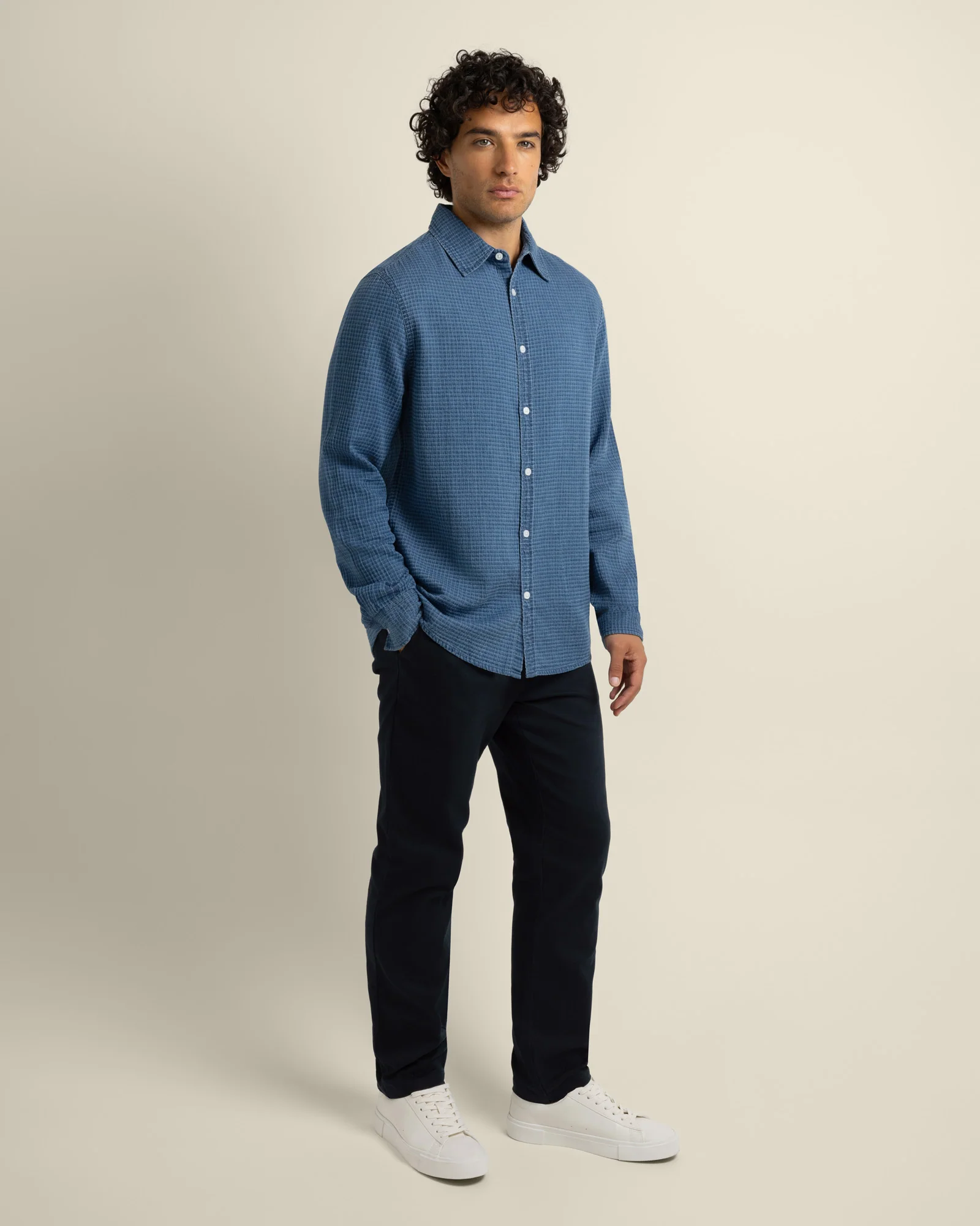Niles - Grid Denim Long Sleeve Shirt - Image 5