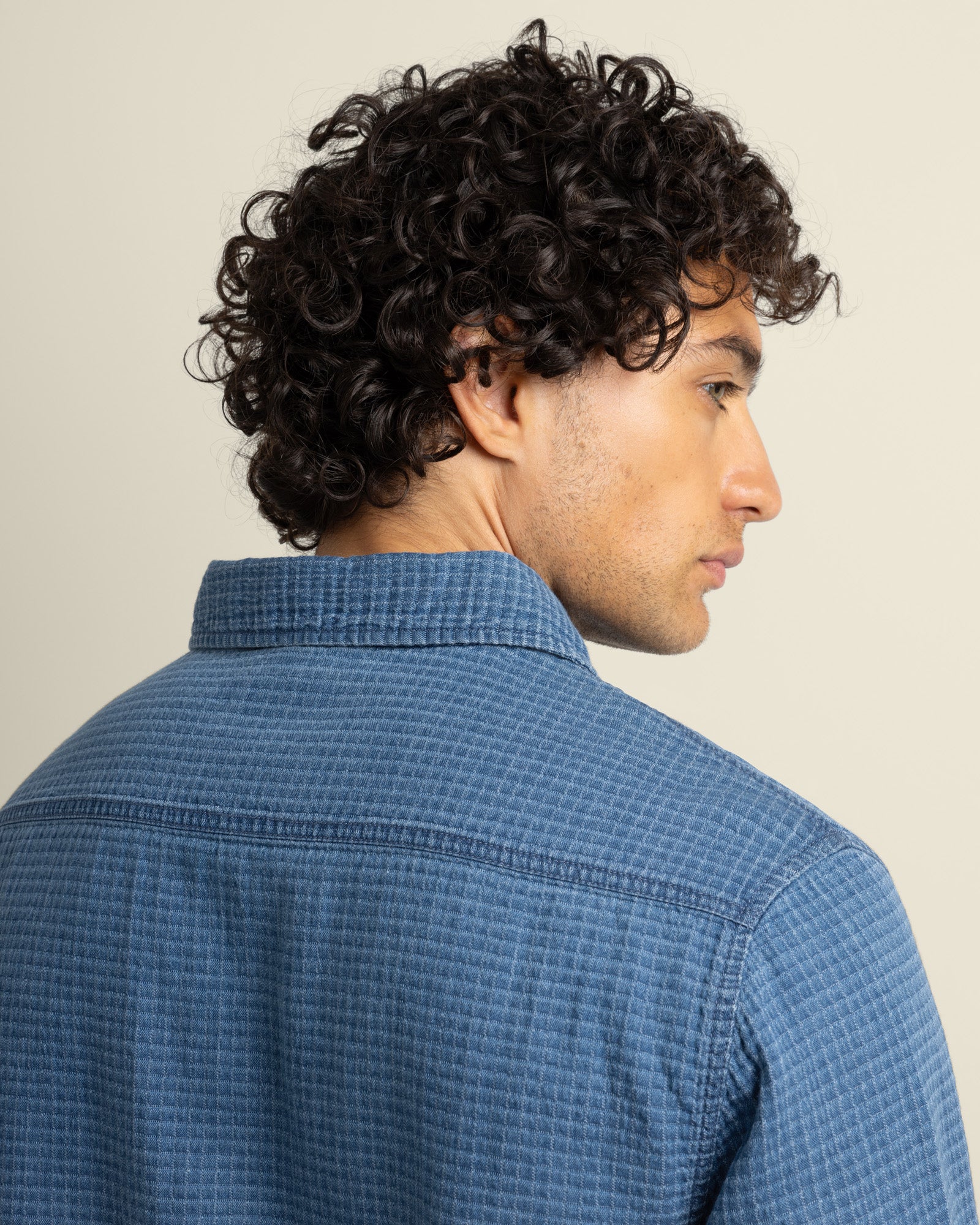 Niles - Grid Denim Long Sleeve Shirt - Image 7