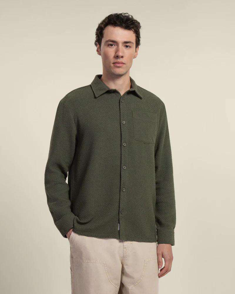 Olive Crosshatch Textured Overshirt - Image 4
