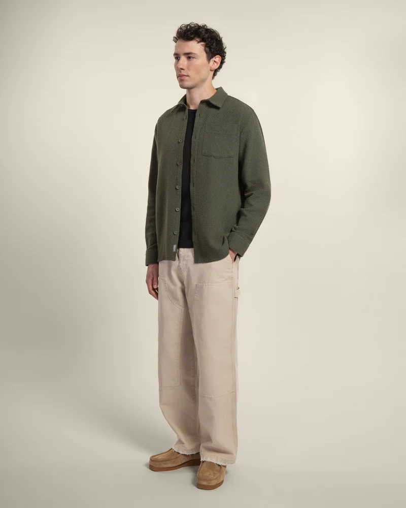 Olive Crosshatch Textured Overshirt - Image 5