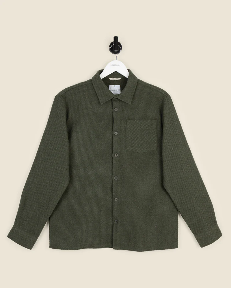 Olive Crosshatch Textured Overshirt - Image 7
