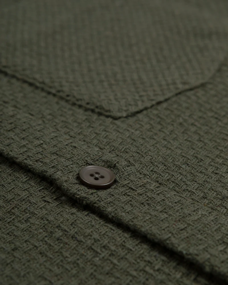 Olive Crosshatch Textured Overshirt - Image 9