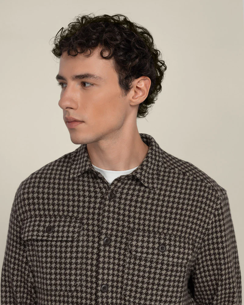 Ommel - Houndstooth Jersey Casual Overshirt - Image 3