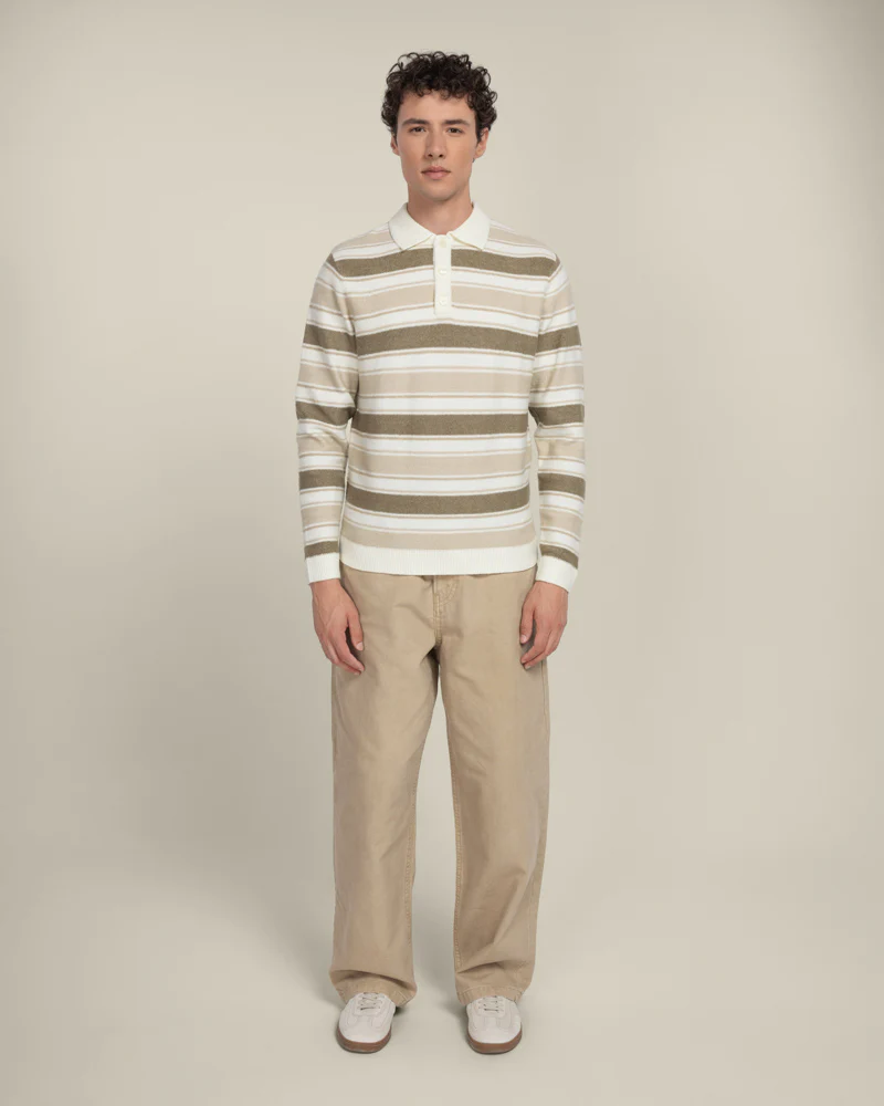 Osterby - Stripe Knitted Long Sleeve Polo Shirt - Image 11