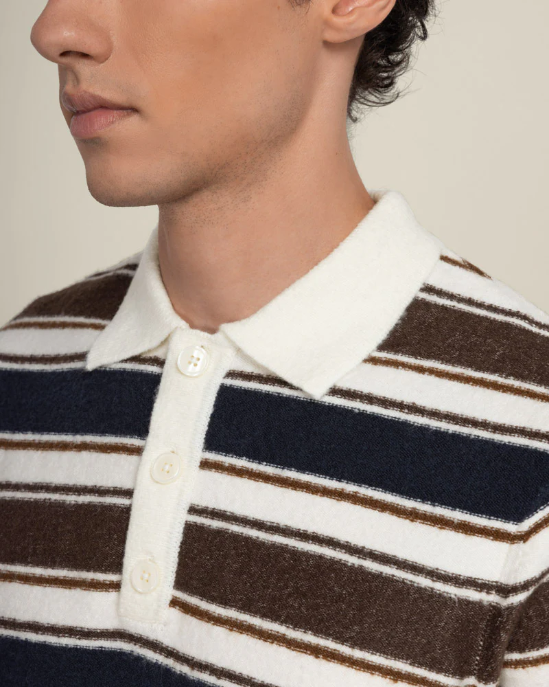 Osterby - Stripe Knitted Long Sleeve Polo Shirt - Image 6